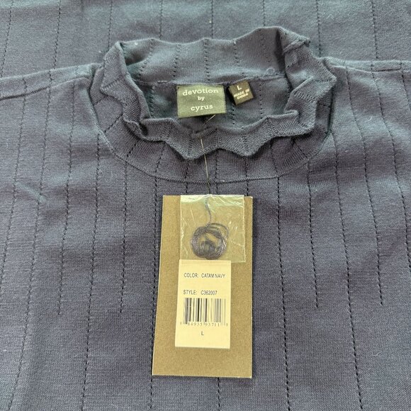 Cyrus Pointelle Scallop Trim Mock Neck Navy Tank Large NWT - Picture 9 of 11